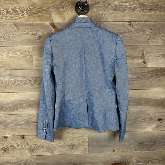 Veronica Beard Farley Dickey Linen Chambray Blue Jacket - Picture 2 of 6